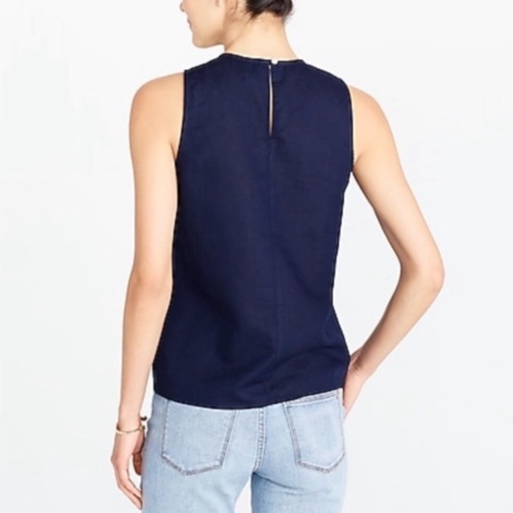 J. Crew Blue Embroidered Cotton-Linen Shell Top | Size 6 - Picture 8 of 10
